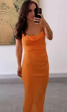 midi dress fitted slip fit orange summer