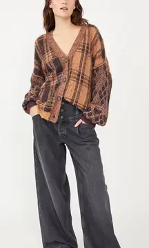 NWOT free people Sepia Plaid Cardigan