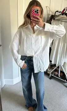 Amazon white linen button down top