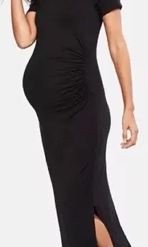 Pea in the Pod Luxe Waist Ruched Maternity Maxi Dress Womens M Black Side Slit