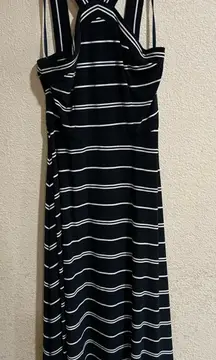 Tommy Hilfiger black striped halter fit and flare jersey midi dress 2