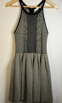 Parker Women’s Metallic Candace Fit Flare Knit Dress Black/Gold Sleeveless Sz L