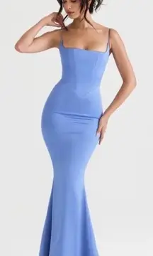 NWOT HOUSE OF CB Olivette Periwinkle Satin Corset Maxi Dress Sz XL