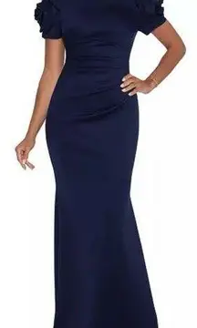 NWT Xscape Ruched Fit & Flare Gown Midnight Blue Size 10