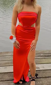 Red Coral Satin Formal Dress
