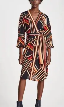 ZARA Z1975 Basic Denim Striped Long Sleeve Sarong Dress Size M