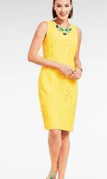 RSVP By Talbots Yellow Leaf Lace Sleeveless Sheath Dress Size 8