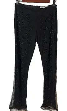 VTG Charlotte Russe Black Sheer Mesh Beaded Floral Pants YTK Evening Party Sz S