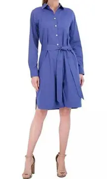 Foxcroft  Rocca Belted Shirt Dress 3/4 Sleeve French Blue Size 2 NWT Long Sleeves