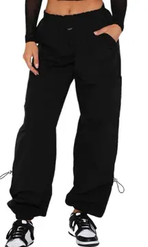 Oleg Cassini Black Drawstring Windbreaker Pants