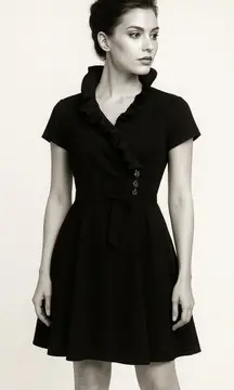 Vintage Julian Taylor New York Black Ruffle Collar Jeweled Button Dress Size 12