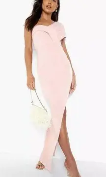 Boohoo Blush Pink One Shoulder Side Slit Maxi Dress