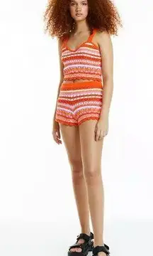 Divided H&M Crochet Tank Top Shorts Outfit Set Striped Orange Womens S new