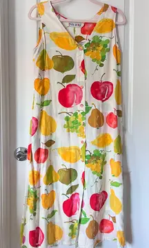 Vintage Jams World Multicolour Fruit Print Sleeveless Midi Dress Size Small
