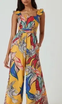 Bel Kazan Evie Jumpsuit Colorful Maxi Jumpsuit With Leaf Print Size Medium
