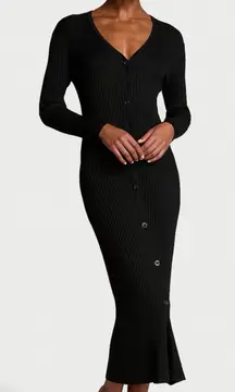 Victoria’s Secret Black Ribbed Knit Button Front Long Cardigan Sweater Dress XL