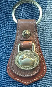 Dooney & Bourke Brown Leather Key Fob Keychain With Gold Accents