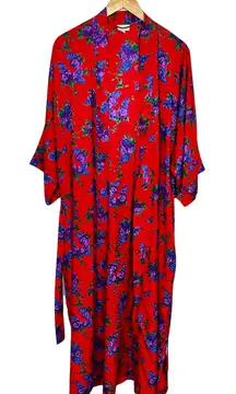 Fantasies By Morgan Taylor Vintage Floral Satin Robe Red Purple One Size Boudoir