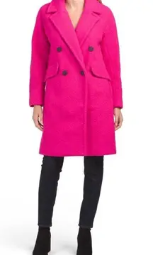 Bcbg Maxazria Double Breasted Boucle TEDDY Coat Jacket Bright Pink Size M NEW