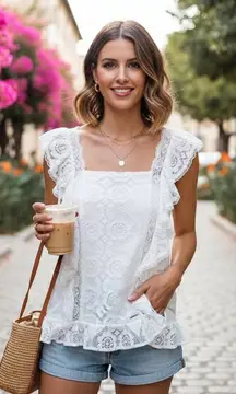 LIU JO White Lace Blouse Top