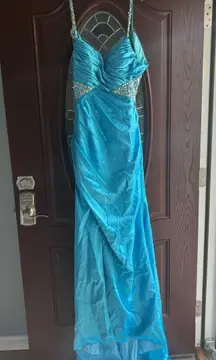 Light Blue Floor Length Prom/ Evening Gown With Jewels