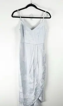 LULUS Truly Exquisite Light Blue Jacquard Tulip Spaghetti Strap Midi Dress Small