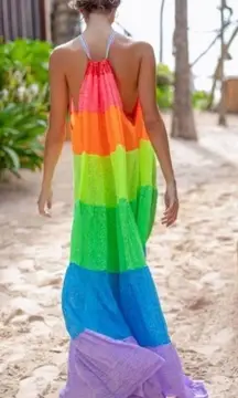 Pitusa Revolve Popsicle Rainbow Maxi Halter Top Dress Petite Size 6-14
