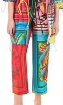 Farm Rio Mixed Scarves pants in a multi-color print, size large