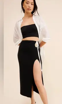 NWT L Space X Hanna Montazami Medium Ribbed Midi Skirt Side Slit $119 MSRP