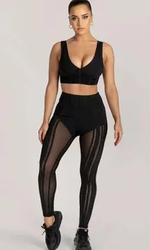 NWT MESHKI Dion Mesh Paneled Full Set: Crop Top & Leggings Black Size XS