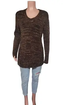 Pulp long sleeve v-neck chocolate oversized jumper knit pullover sweater M