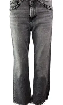 Zara Women's Gray High Waisted Frayed Raw Hem Flared Bootcut Denim Jeans Pants 8