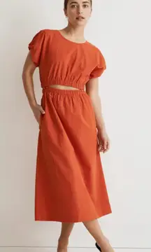 NWT Madewell Pull On Linen Blend Midi Dress Co Ord Set Roasted Squash Orange XL