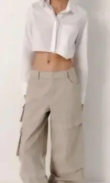 Zara High Rise Baggy Cargo Wide Leg Denim Pants