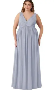 Azazie  Ranvie V-Neck Pleated Chiffon Maxi Dress in Dusty Lavender Size A12