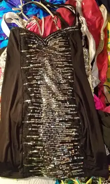 Source Unknown Black and Silver Sequin Mini Tube Dress