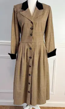 1960s Howard Wolf Brown Houndstooth Coat Dress Vintage Old Money Sz 16 Academia