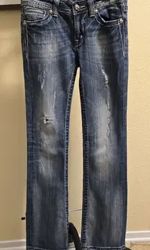 Miss Me Peace Sign Boot Cut Distressed Jeans 29