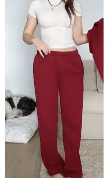 SKIMS Cotton Fleece Classic Straight Leg Lounge Pants in Brick Size Medium