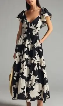 Rachel Zoe Bold Floral Print Flutter Sleeve Maxi Dress