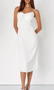 NWT Lulus truly mesmerizing white sleeveless satin bow column midi dress size XS