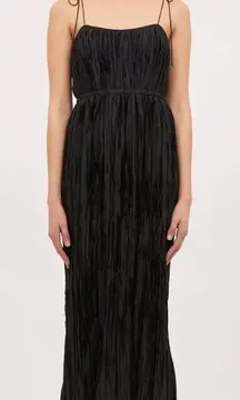 Ulla Johnson Orla Tie Strap Crinkle Satin Midi Dress in Noir NwT 12‎
