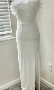 Fashion Nova White Feathered Maxi Dress