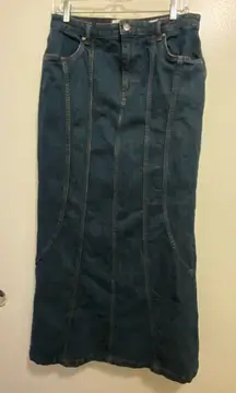 Cotton On Womens Panel Flare Denim Maxi Skirt Size 8 Dark Blue Wash Slit Boho