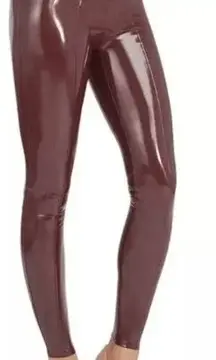 Spanx Faux Patent Leather Liquid Ruby Maroon Leggings Small Petite NWT