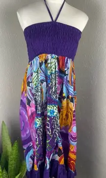 Boho Multicolor Halter Dress Patchwork Print One Size Fits Most‎ Festival Beach