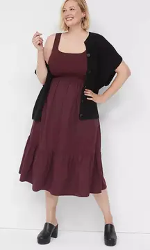 50% OFF Sale Lane Bryant burgundy sleeveless size 26/28 pocket midi sundress nwt