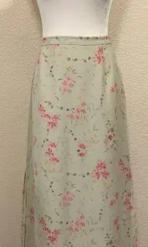 Villager Vintage 90s Green Floral Maxi Slit Skirt 