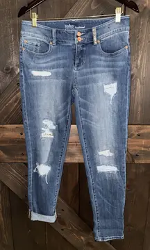 NY&C SOHO Jeans Y2K‎ Sz 4 Distressed Boyfriend Stretch Rose Gold Bling Glitter