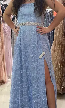 baby blue prom dress